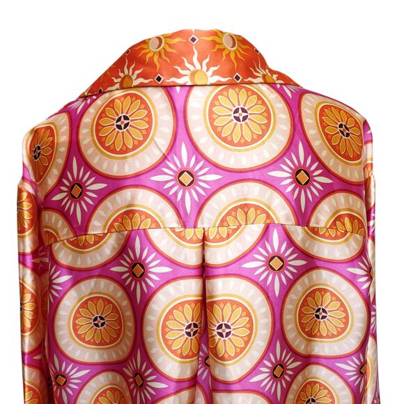 House of Harlow 1960 Button Down Tunic Top Shiny Retro Pink Orange Bold Sz M - Picture 9 of 14